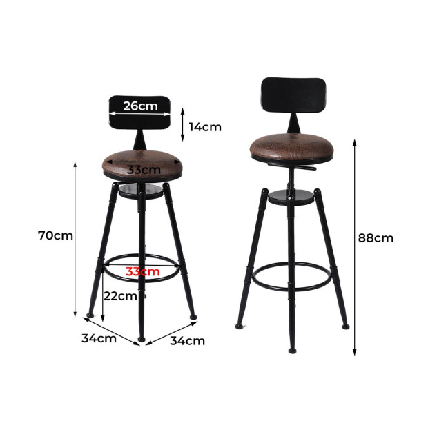 2x Industrial Bar Stools Kitchen Stool PU Leather Barstools Chairs Image 3
