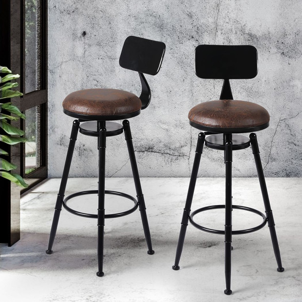 2x Industrial Bar Stools Kitchen Stool PU Leather Barstools Chairs Image 7
