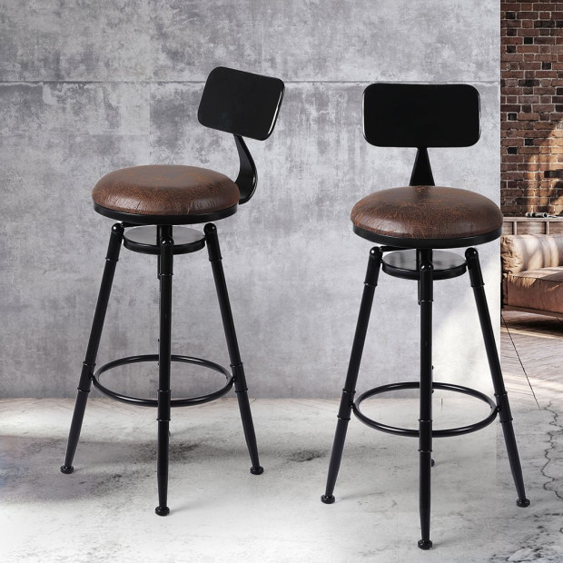 2x Industrial Bar Stools Kitchen Stool PU Leather Barstools Chairs Image 8