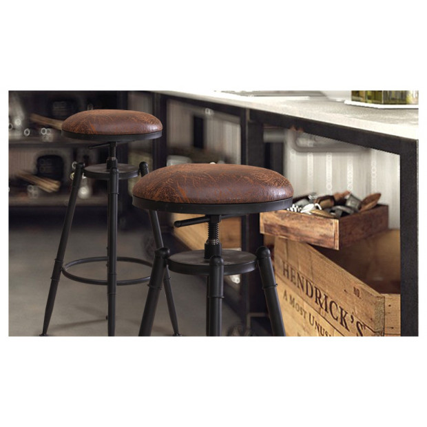 2x PU Vintage Retro Industrial Bar Stool Swivel Image 2