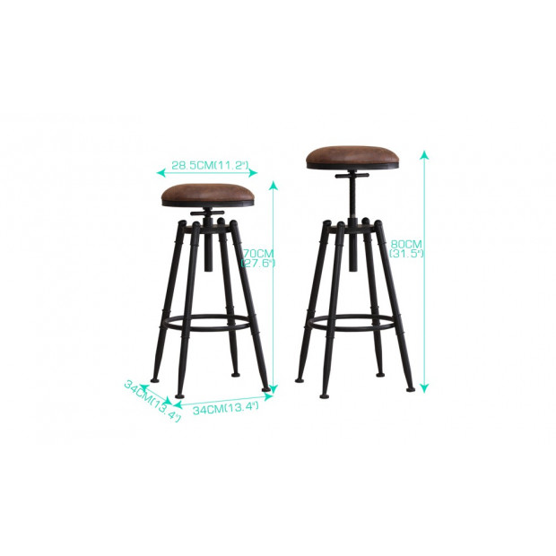 2x PU Vintage Retro Industrial Bar Stool Swivel Image 6