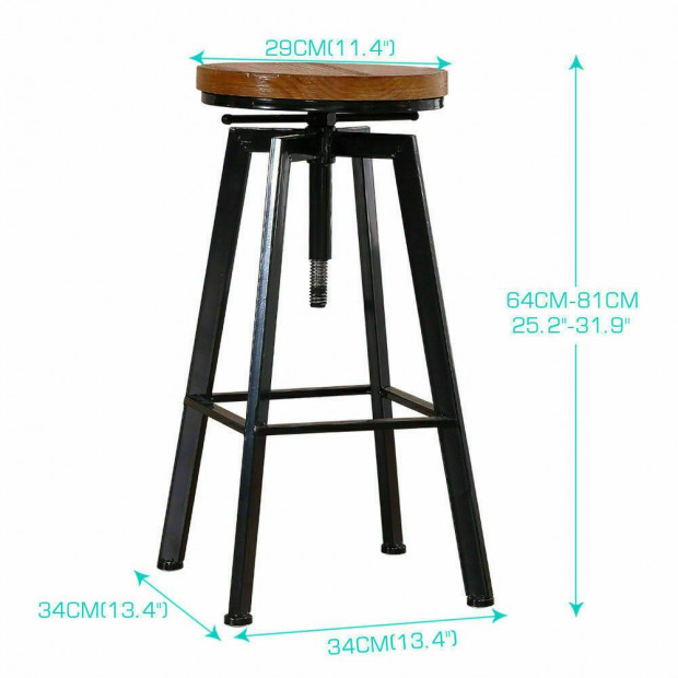 3pc Industrial Table Bar Stools Wood Chair Set Home Kitchen Furniture Image 3