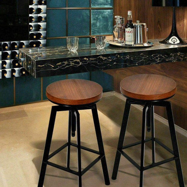 3pc Industrial Table Bar Stools Wood Chair Set Home Kitchen Furniture Image 4