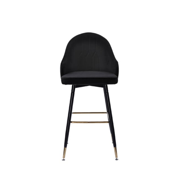 2x Bar Stools Kitchen Chairs Swivel Velvet Barstools Vintage Black Image 2