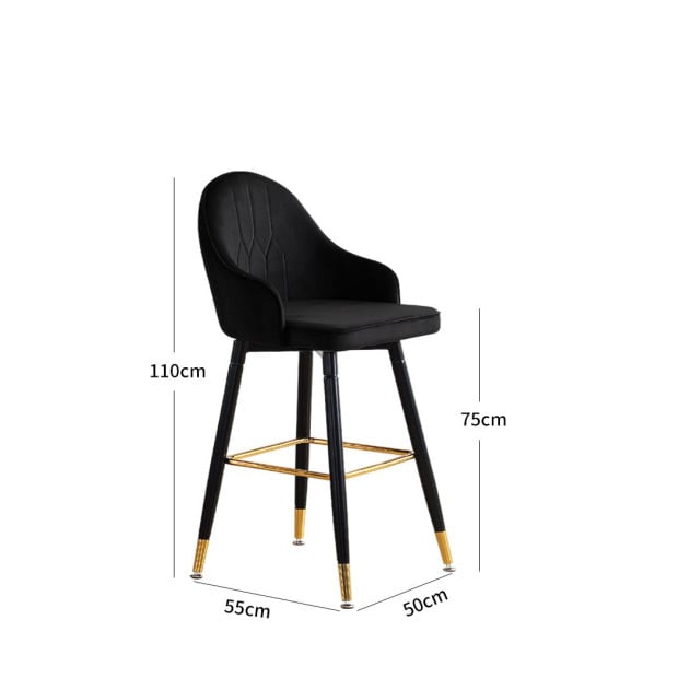 2x Bar Stools Kitchen Chairs Swivel Velvet Barstools Vintage Black Image 3