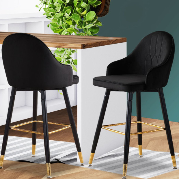 2x Bar Stools Kitchen Chairs Swivel Velvet Barstools Vintage Black Image 7