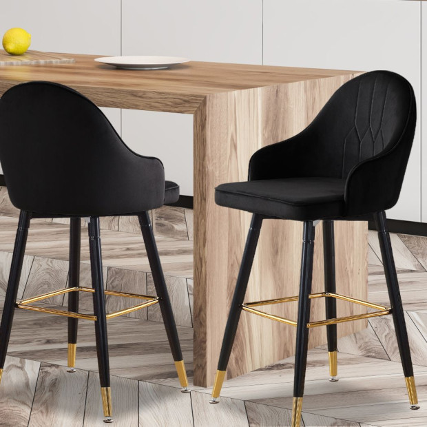 2x Bar Stools Kitchen Chairs Swivel Velvet Barstools Vintage Black Image 8