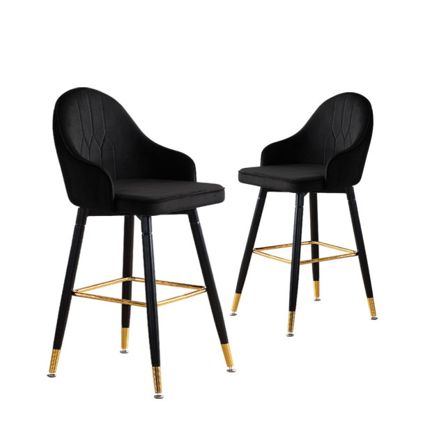 2x Bar Stools Kitchen Chairs Swivel Velvet Barstools Vintage Black