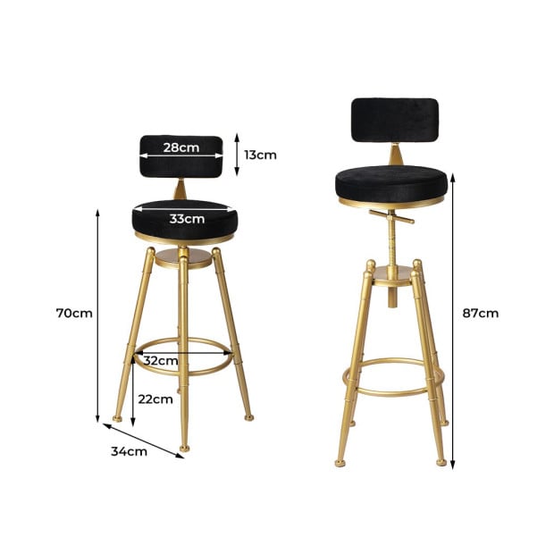 Bar Stools Kitchen Stool Chair Swivel Velvet Padded Seat Black Image 3
