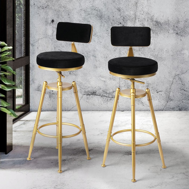 Bar Stools Kitchen Stool Chair Swivel Velvet Padded Seat Black Image 7