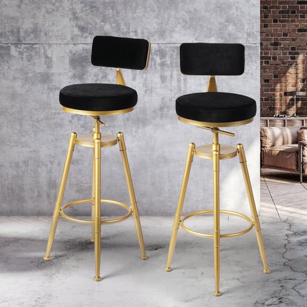 Bar Stools Kitchen Stool Chair Swivel Velvet Padded Seat Black Image 8