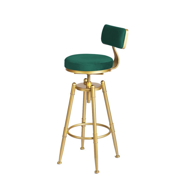 1x Bar Stools Kitchen Stool Chair Swivel Barstools Golden Frame with Green Velvet Padded Seat Image 2