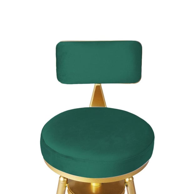 1x Bar Stools Kitchen Stool Chair Swivel Barstools Golden Frame with Green Velvet Padded Seat Image 5