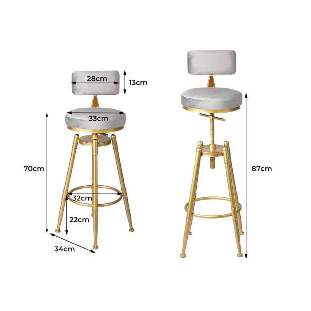 Bar Stools Kitchen Stool Chair Swivel Velvet Padded Seat Grey Image 3