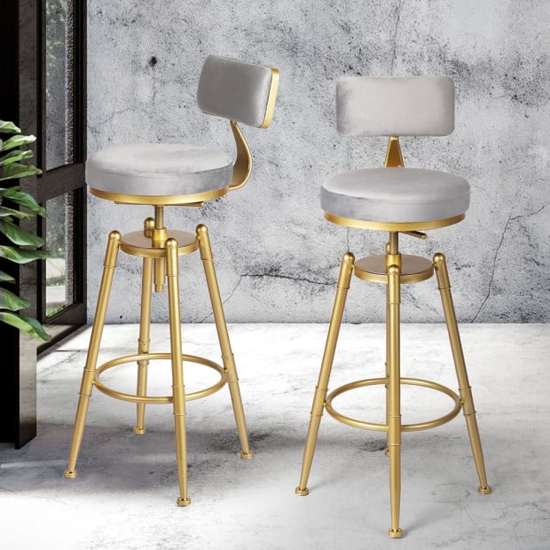Bar Stools Kitchen Stool Chair Swivel Velvet Padded Seat Grey Image 7