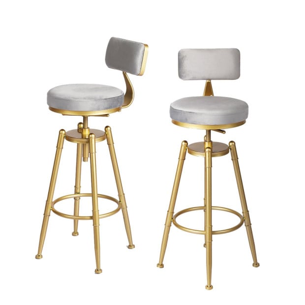 Bar Stools Kitchen Stool Chair Swivel Velvet Padded Seat Grey