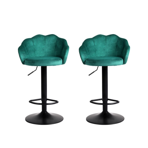 2x Bar Stools Kitchen Gas Lift Chair Swivel Velvet Green Image 2