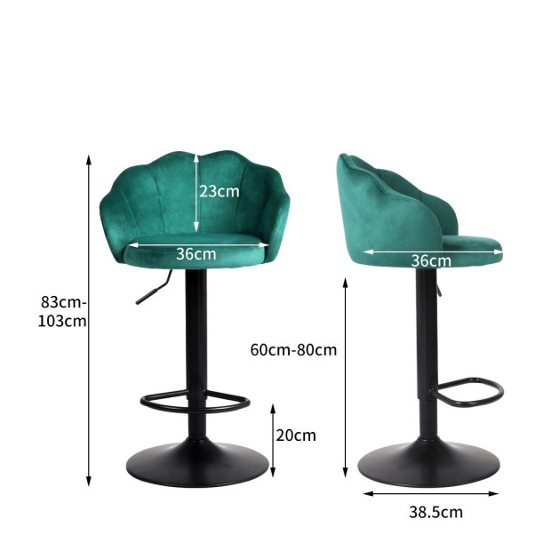 2x Bar Stools Kitchen Gas Lift Chair Swivel Velvet Green Image 3