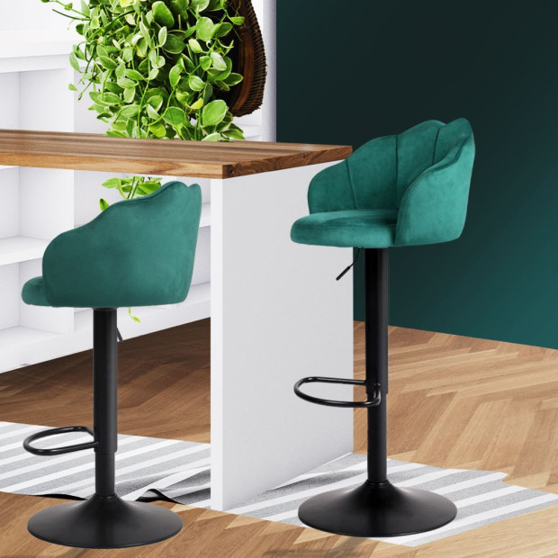 2x Bar Stools Kitchen Gas Lift Chair Swivel Velvet Green Image 7