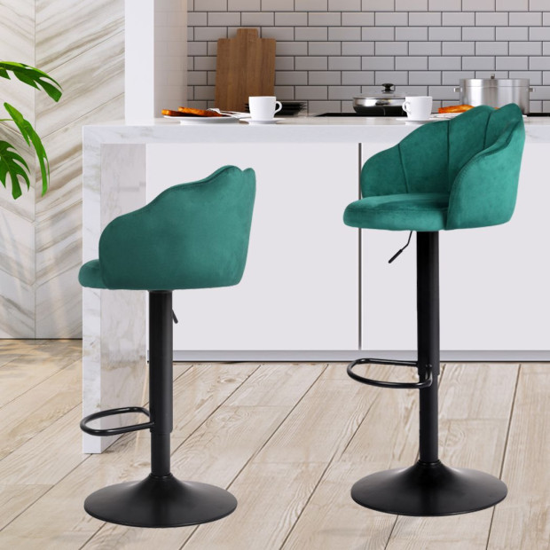 2x Bar Stools Kitchen Gas Lift Chair Swivel Velvet Green Image 8