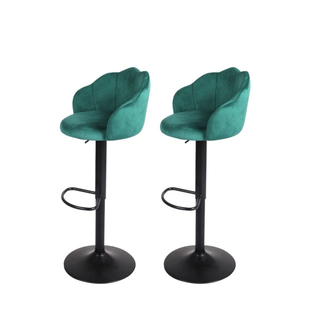 2x Bar Stools Kitchen Gas Lift Chair Swivel Velvet Green