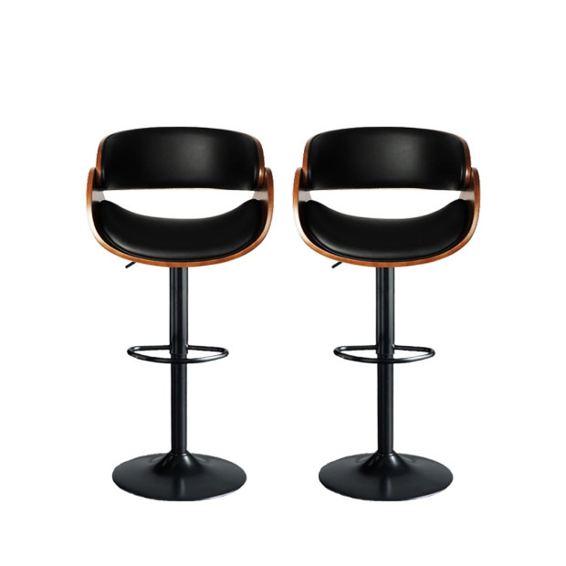 1x Bar Stools Kitchen Gas Lift Wooden Beech Chair Swivel Image 2