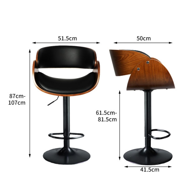 1x Bar Stools Kitchen Gas Lift Wooden Beech Chair Swivel Image 3
