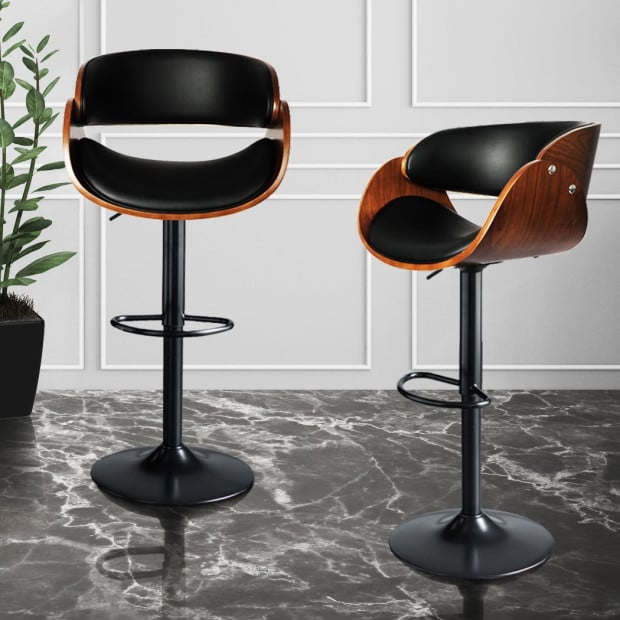 1x Bar Stools Kitchen Gas Lift Wooden Beech Chair Swivel Image 7