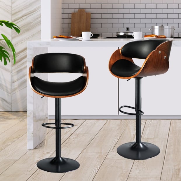 1x Bar Stools Kitchen Gas Lift Wooden Beech Chair Swivel Image 8