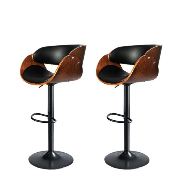 1x Bar Stools Kitchen Gas Lift Wooden Beech Chair Swivel