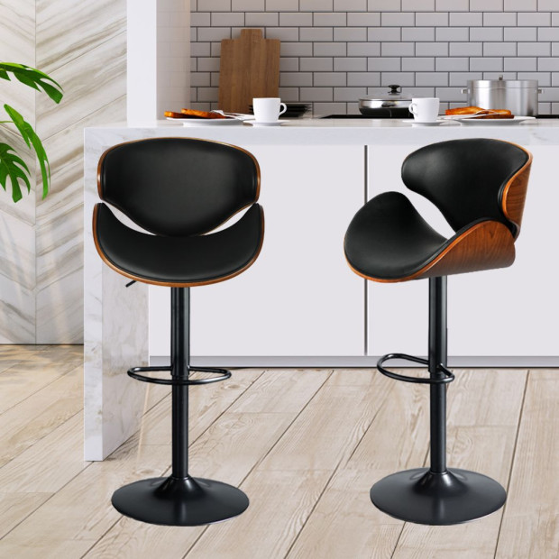 1x Bar Stools Kitchen Gas Lift Wooden Beech Chair Swivel Image 8