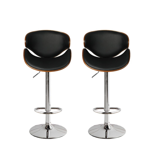 1x Kitchen Bar Stools Gas Lift Wooden Beech Metal Black Image 2