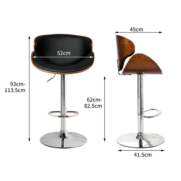 1x Kitchen Bar Stools Gas Lift Wooden Beech Metal Black Image 3