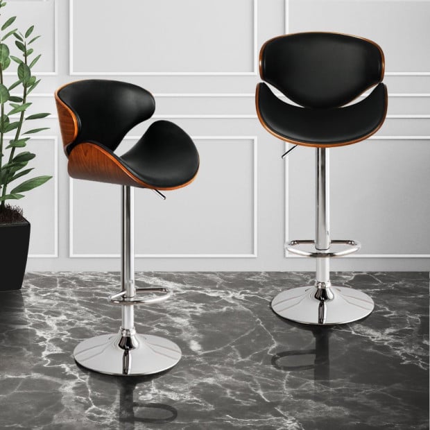 1x Kitchen Bar Stools Gas Lift Wooden Beech Metal Black Image 7
