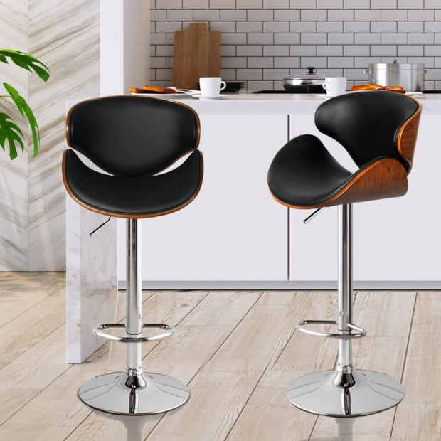 1x Kitchen Bar Stools Gas Lift Wooden Beech Metal Black Image 8