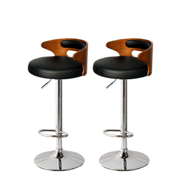 1x Kitchen Bar Stools Gas Lift Wooden Beech Stool Metal Black Image 2