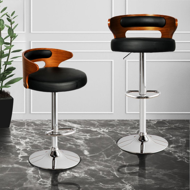 1x Kitchen Bar Stools Gas Lift Wooden Beech Stool Metal Black Image 7