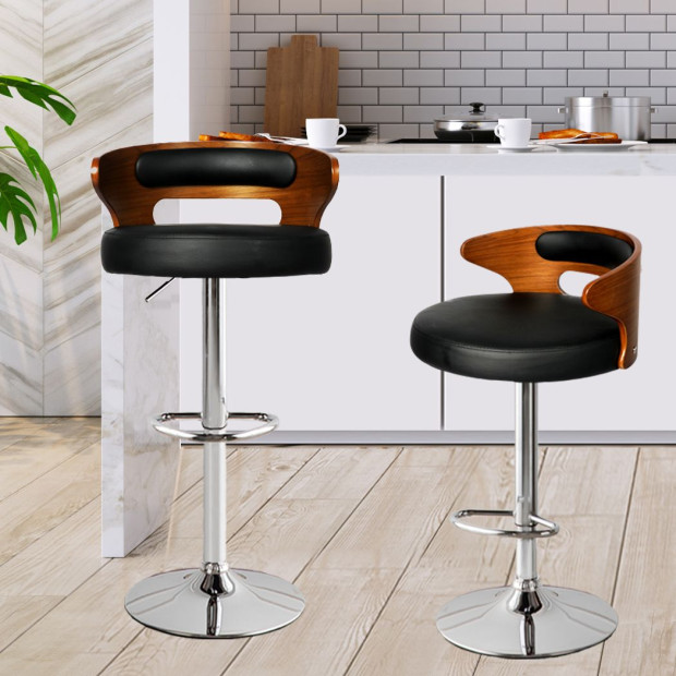 1x Kitchen Bar Stools Gas Lift Wooden Beech Stool Metal Black Image 8