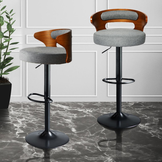 1x Bar Stools Kitchen Gas Lift Wooden Beech Chair Swivel Image 7