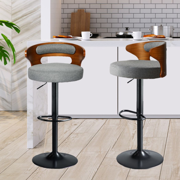 1x Bar Stools Kitchen Gas Lift Wooden Beech Chair Swivel Image 8