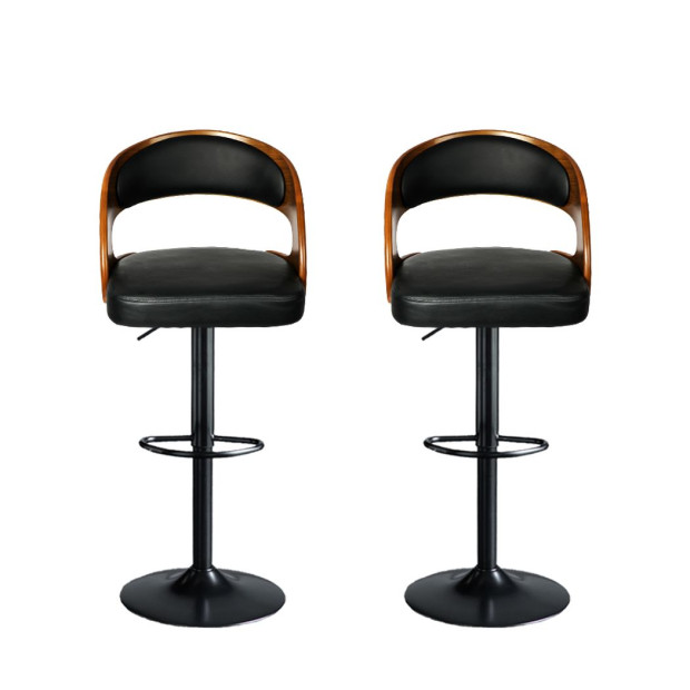 1x Bar Stools Kitchen Gas Lift Wooden Beech Chair Swivel Image 2