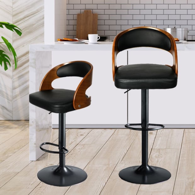 1x Bar Stools Kitchen Gas Lift Wooden Beech Chair Swivel Image 8