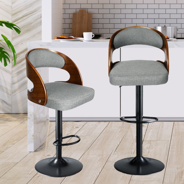 1x Bar Stools Kitchen Gas Lift Wooden Beech Chair Swivel Image 8