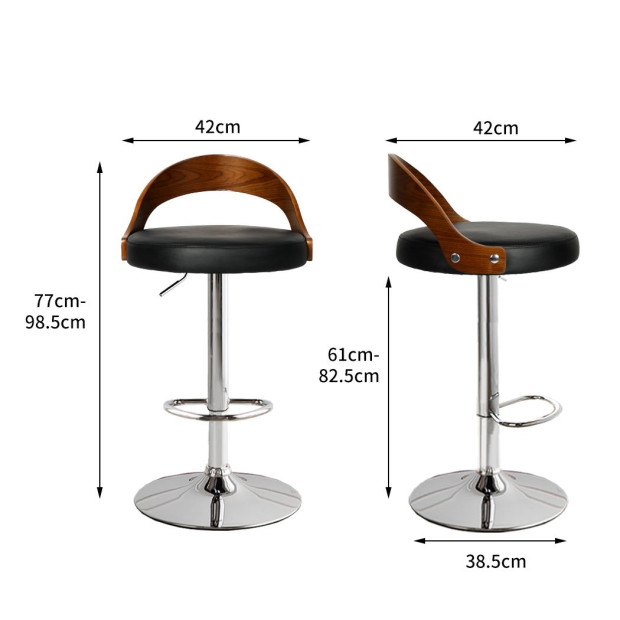 1x Kitchen Bar Stools Gas Lift Wooden Beech Stool Metal Black Image 3