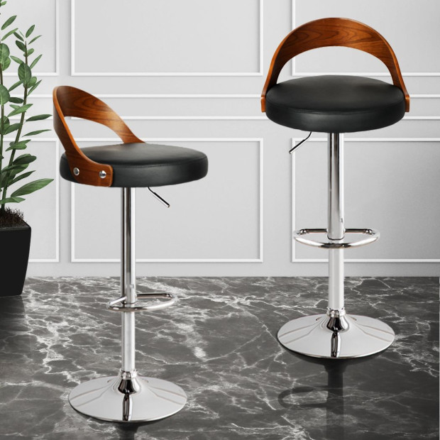 1x Kitchen Bar Stools Gas Lift Wooden Beech Stool Metal Black Image 7