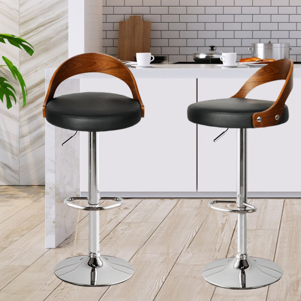1x Kitchen Bar Stools Gas Lift Wooden Beech Stool Metal Black Image 8