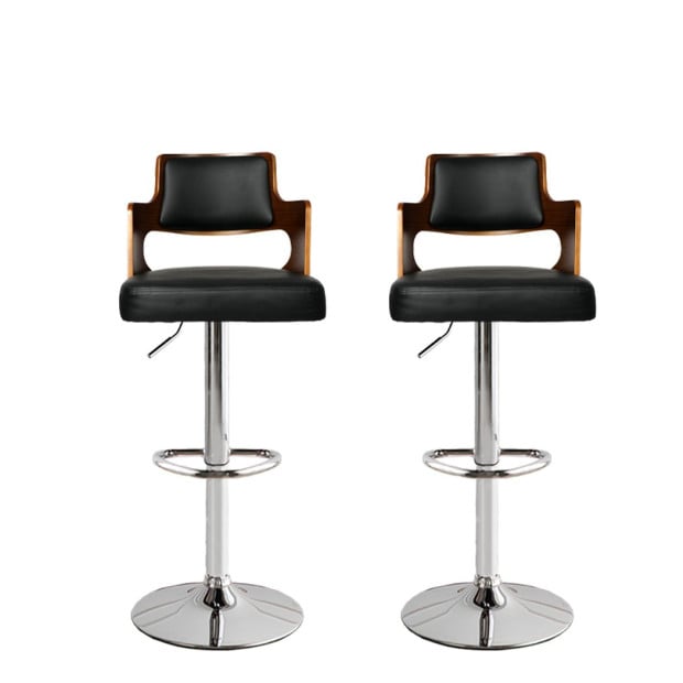 1x Kitchen Bar Stools Gas Lift Wooden Beech Stool Metal Black Image 2