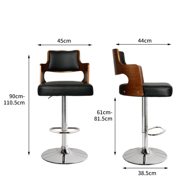 1x Kitchen Bar Stools Gas Lift Wooden Beech Stool Metal Black Image 3