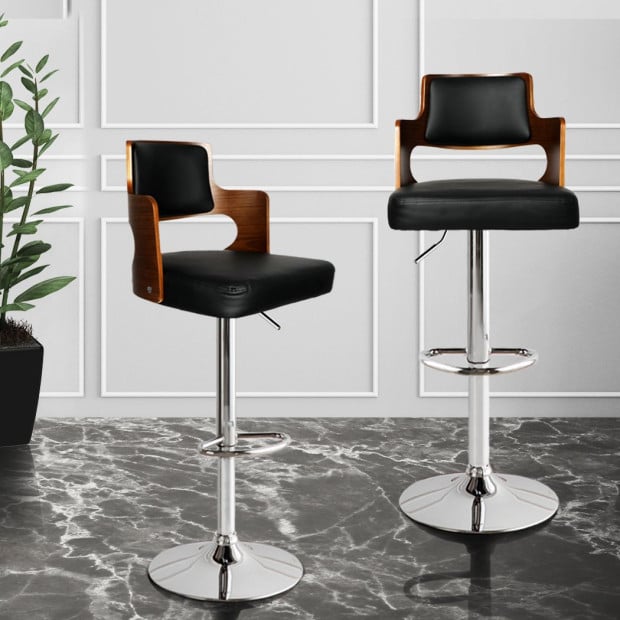 1x Kitchen Bar Stools Gas Lift Wooden Beech Stool Metal Black Image 7