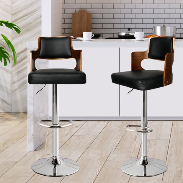1x Kitchen Bar Stools Gas Lift Wooden Beech Stool Metal Black Image 8